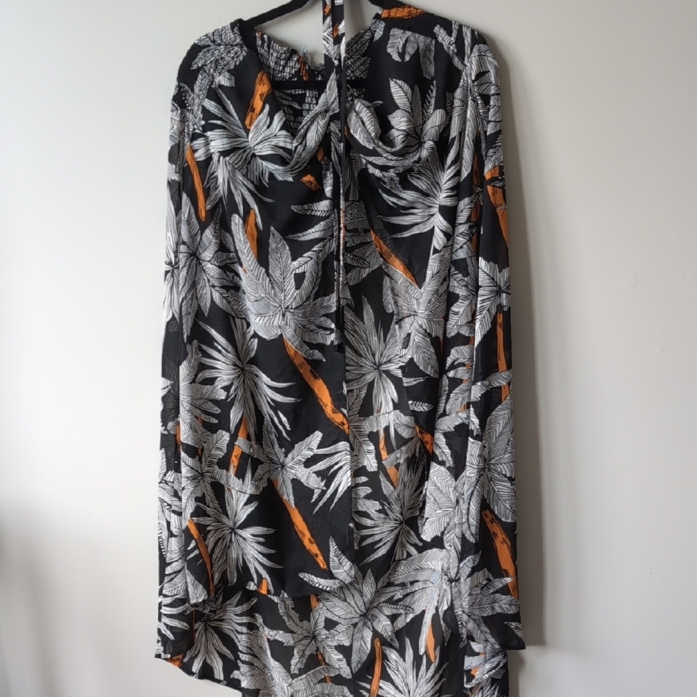 Tropical Black and Orange Swim Coverup